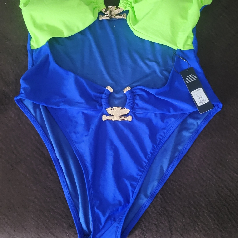 Fashion Nova Blue and Green One Piece Swimsuit